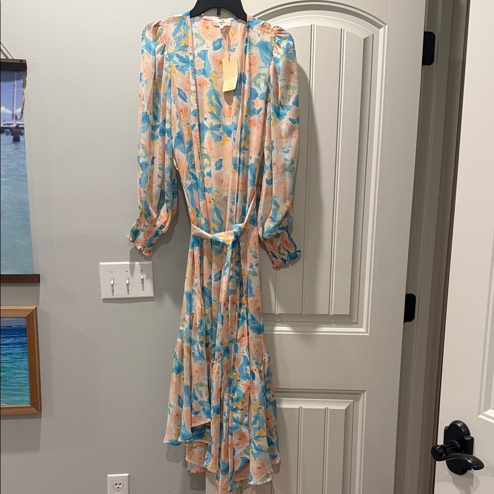 Entro Floral Long Sleeve Women's sheer cardigan - Blue and Peach